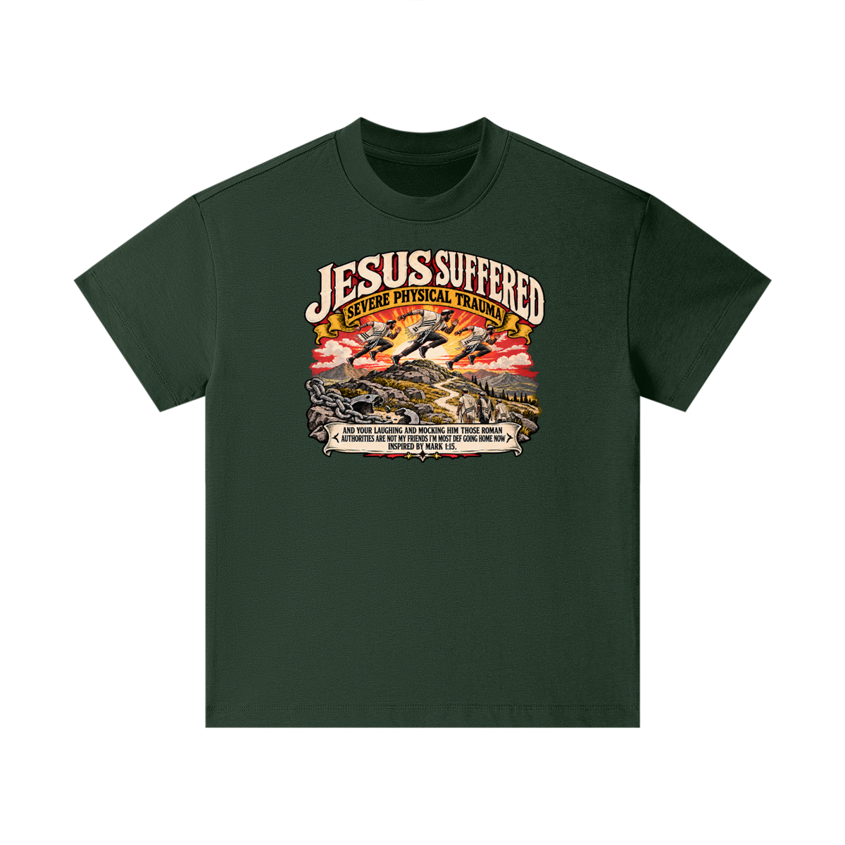 JESUS SUFFERED SEVERE PHYSICAL TRAUMA AND YOUR LAUGHING AND MOCKING HIM THOSE ROMAN AUTHORITIES ARE NOT MY FRIENDS I'M MOST DEF GOING HOME NO INSPIRED BY MARK 1:15. Kids T-Shirt