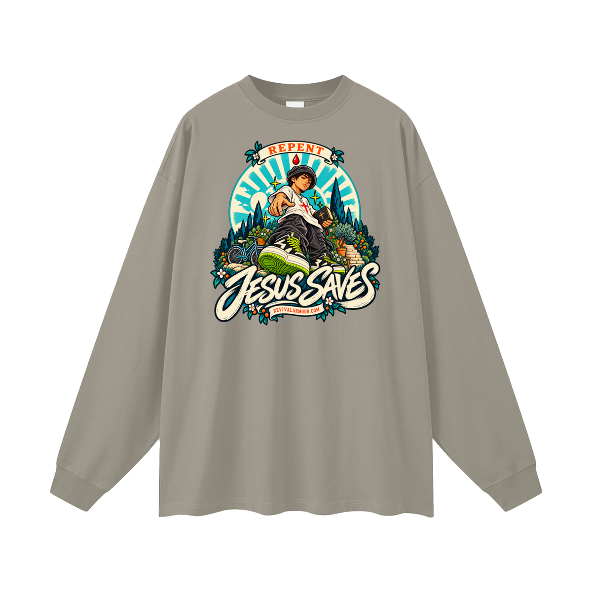 REPENT JESUS SAVES REVIVALARMOUR.COM Long Sleeve T-Shirt