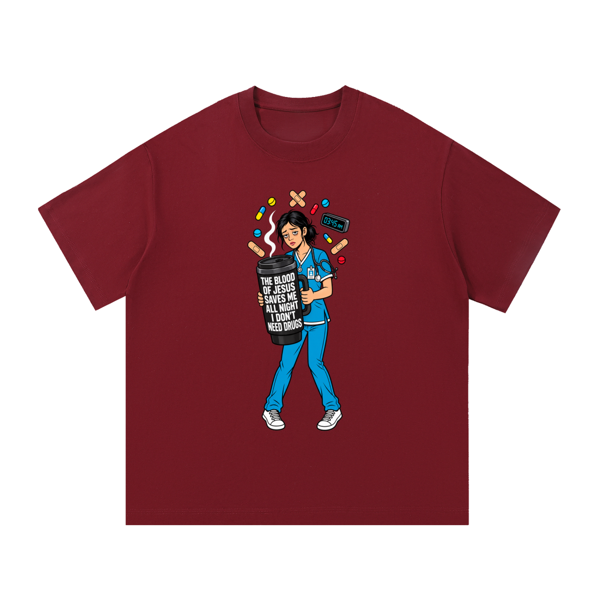 THE BLOOD OF JESUS SAVES ME ALL NIGHT I DON'T NEED DRUGS T-Shirt