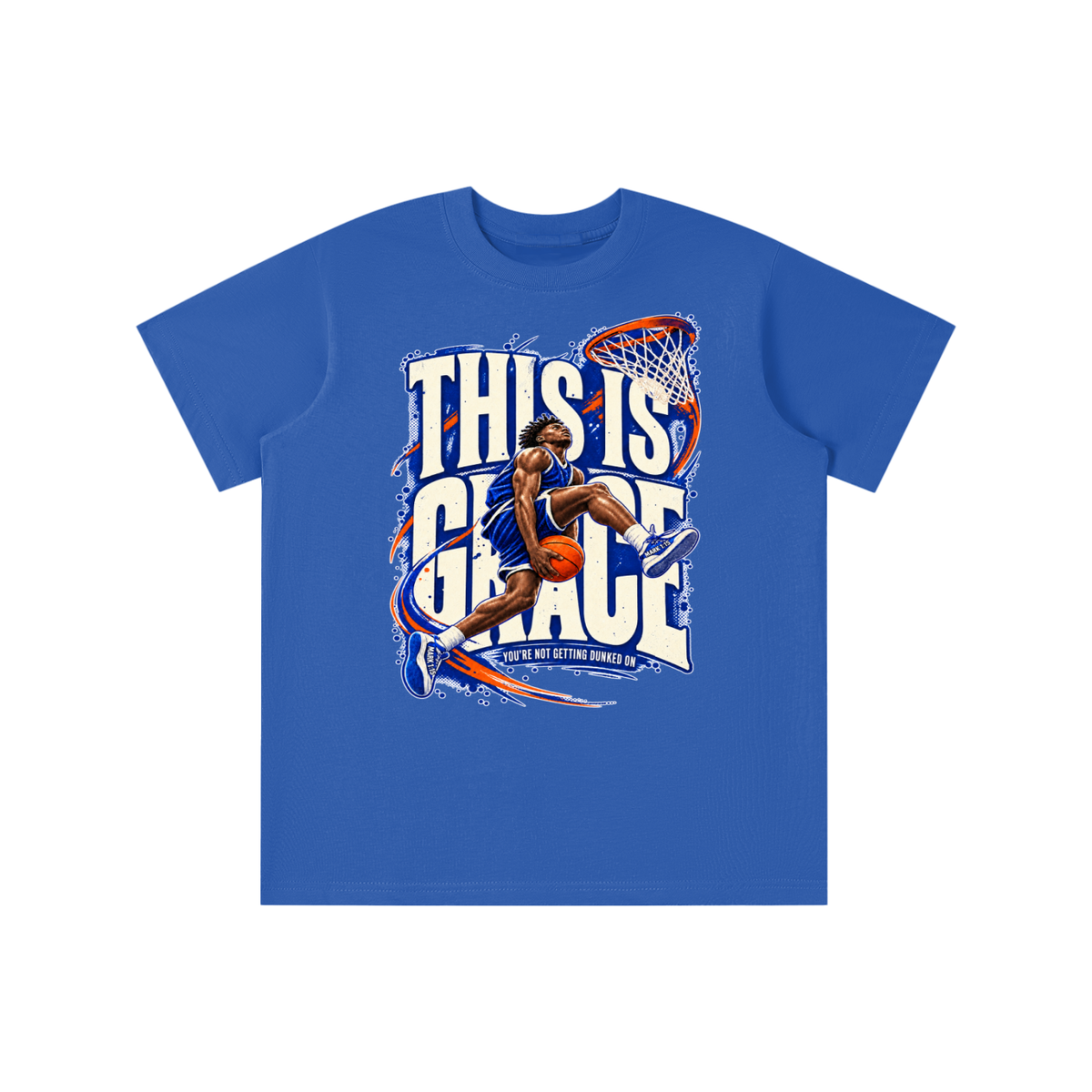 THIS IS GRACE YOU'RE NO GETTING DUNKED ON ( MARK 1:15 IS ON HIS SHOES ) youth T-shirt