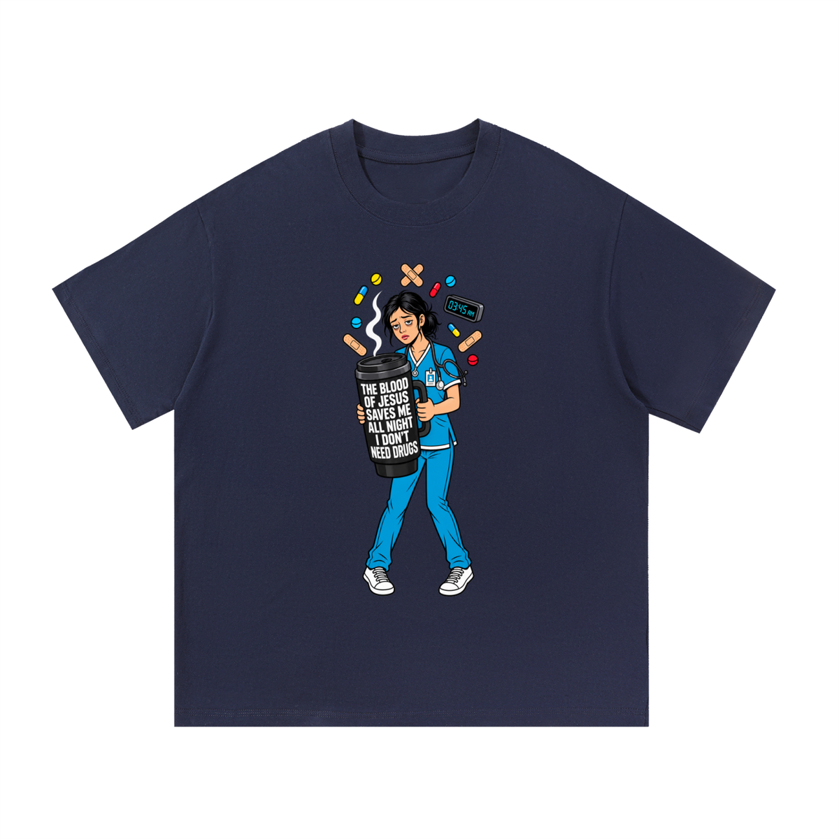 THE BLOOD OF JESUS SAVES ME ALL NIGHT I DON'T NEED DRUGS T-Shirt