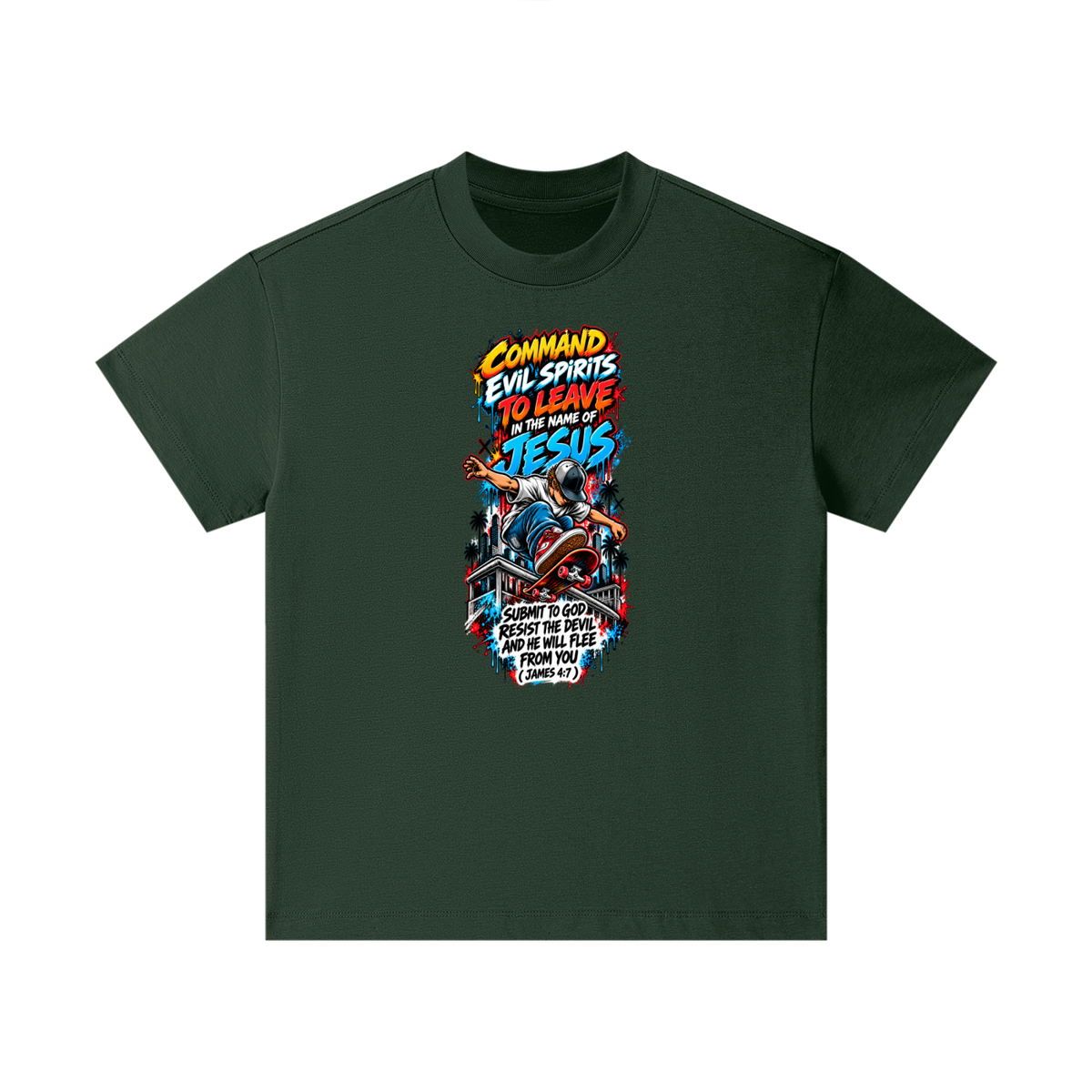 COMMAND EVIL SPIRITS TO LEAVE IN THE NAME OF JESUS SUBMIT TO GOD RESIST THE DEVIL AND HE WILL FLEE FROM YOU ( JAMES 4:7 ) Kids T-Shirt