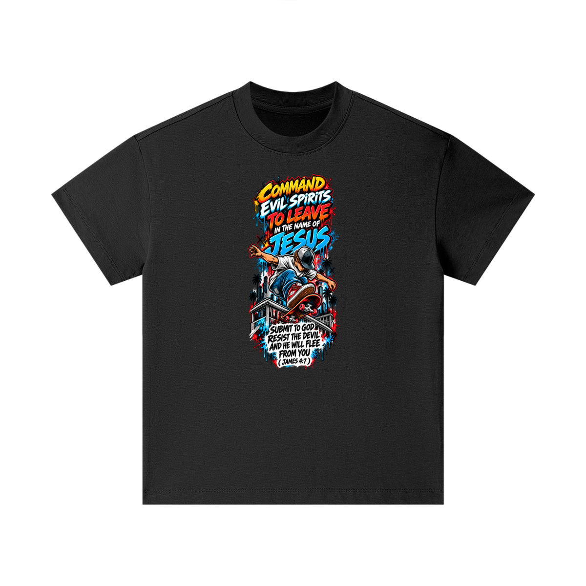 COMMAND EVIL SPIRITS TO LEAVE IN THE NAME OF JESUS SUBMIT TO GOD RESIST THE DEVIL AND HE WILL FLEE FROM YOU ( JAMES 4:7 ) Kids T-Shirt