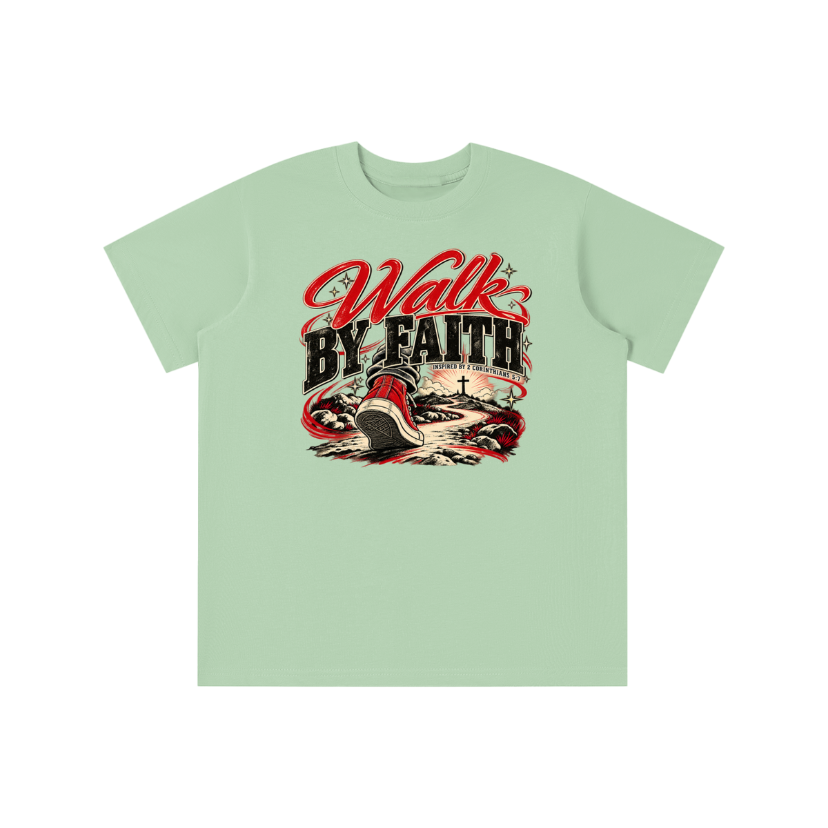 WALK BY FAITH INSPIRED BY 1 CORINTHIANS 5:7 youth T-shirt