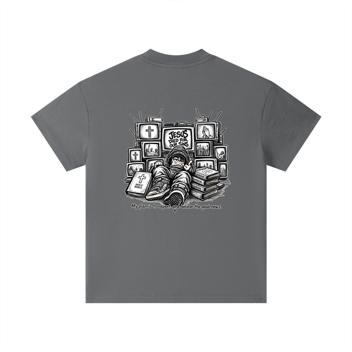 JESUS DIED FOR OUR SINS MY PLAN IS TO REPENT AND BELIEVE THE GOOD NEWS. Kids T-Shirt