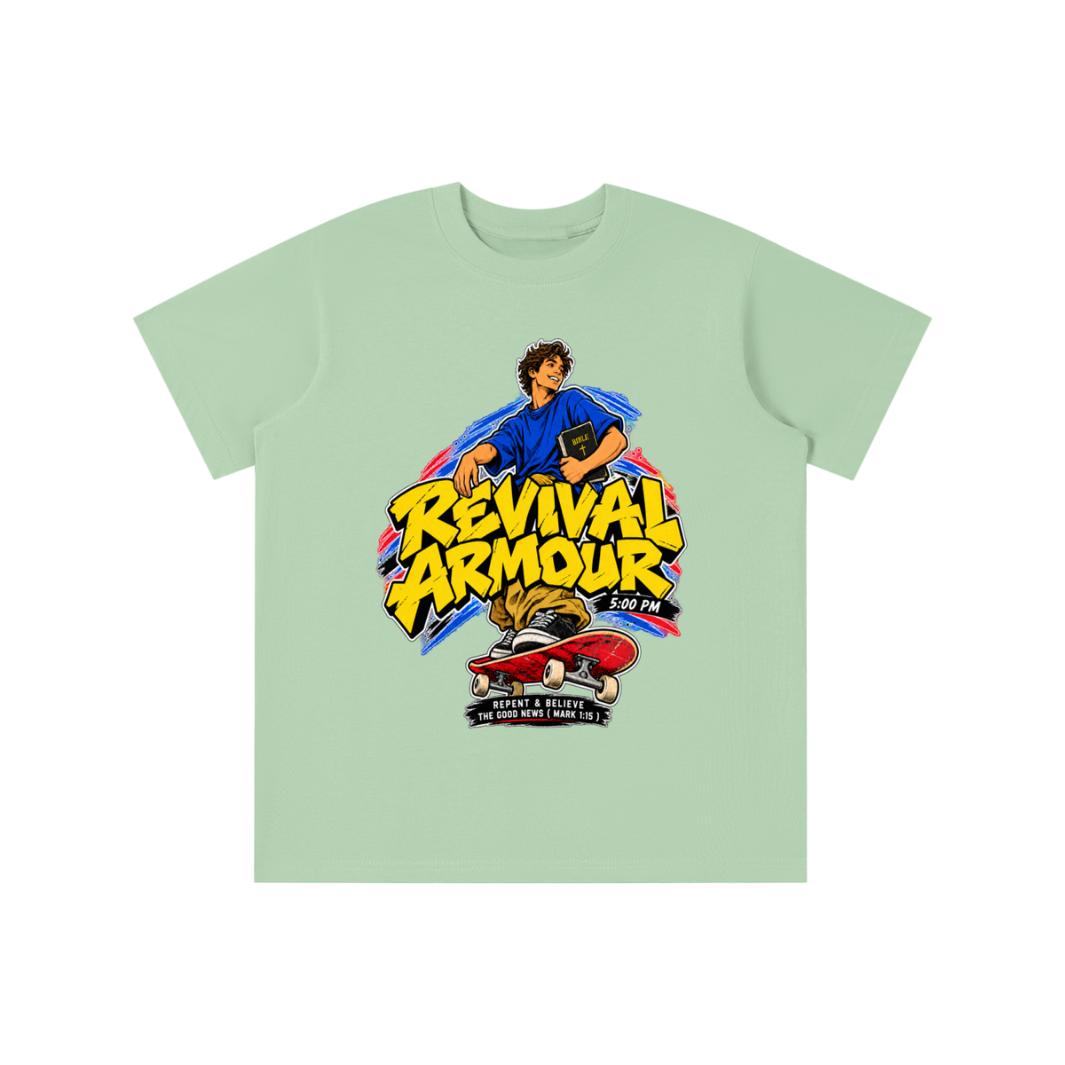 REVIVAL ARMOUR 5:00PM REPENT & BELIEVE THE GOOD NEWS ( MARK 1:15 ) youth T-shirt