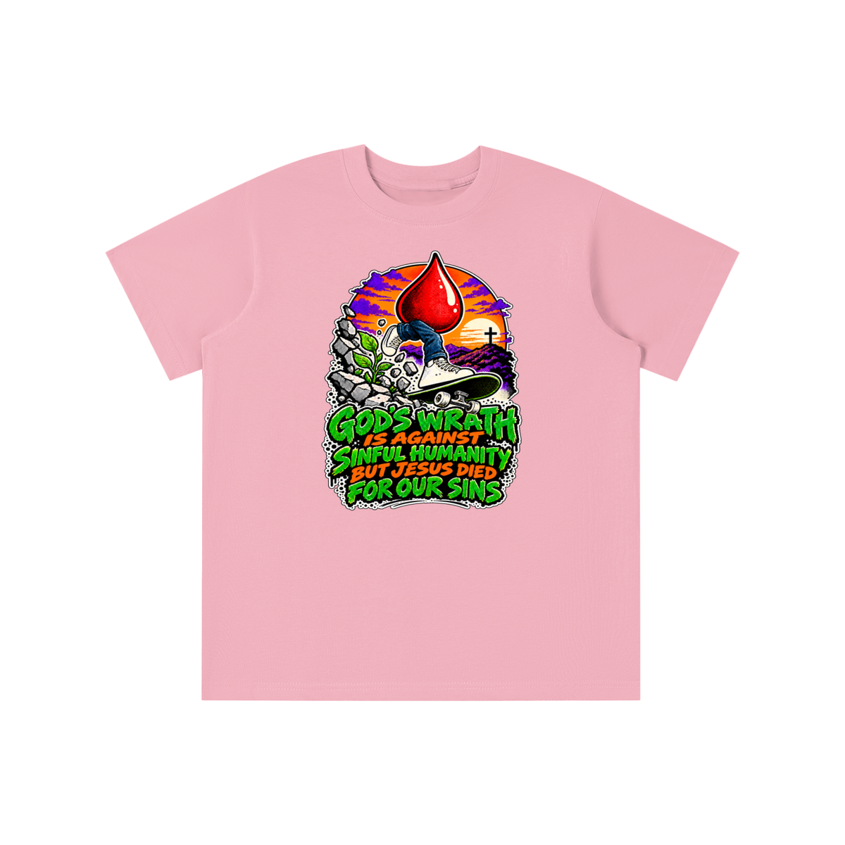 GOD'S WRATH IS AGAINST SINFUL HUMANITY BUT JESUS DIED FOR OUR SINS youth T-shirt