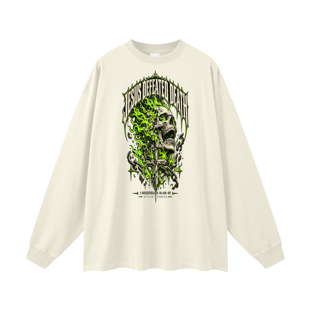 JESUS DEFEATED DEATH - 1 CORINTHIANS 15:55-57- Long Sleeve T-Shirt