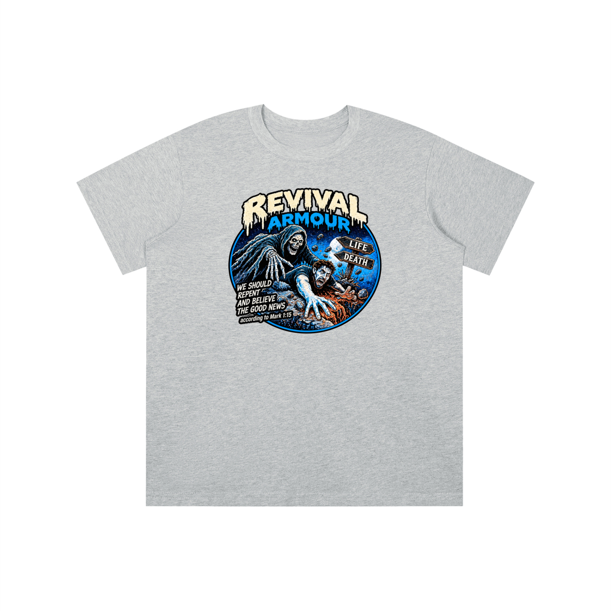 REVIVAL ARMOUR WE SHOULD REPENT AND BELIEVE THE GOOD NEWS according to Mark 1:15 youth T-shirt