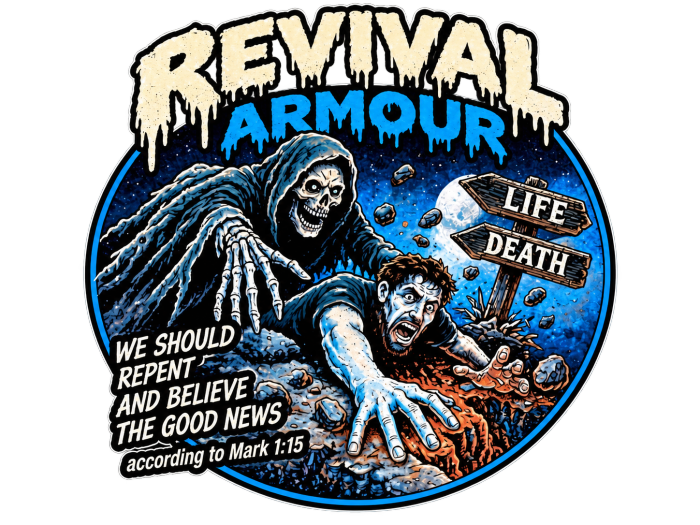 REVIVAL ARMOUR WE SHOULD REPENT AND BELIEVE THE GOOD NEWS according to Mark 1:15 Kids T-Shirt