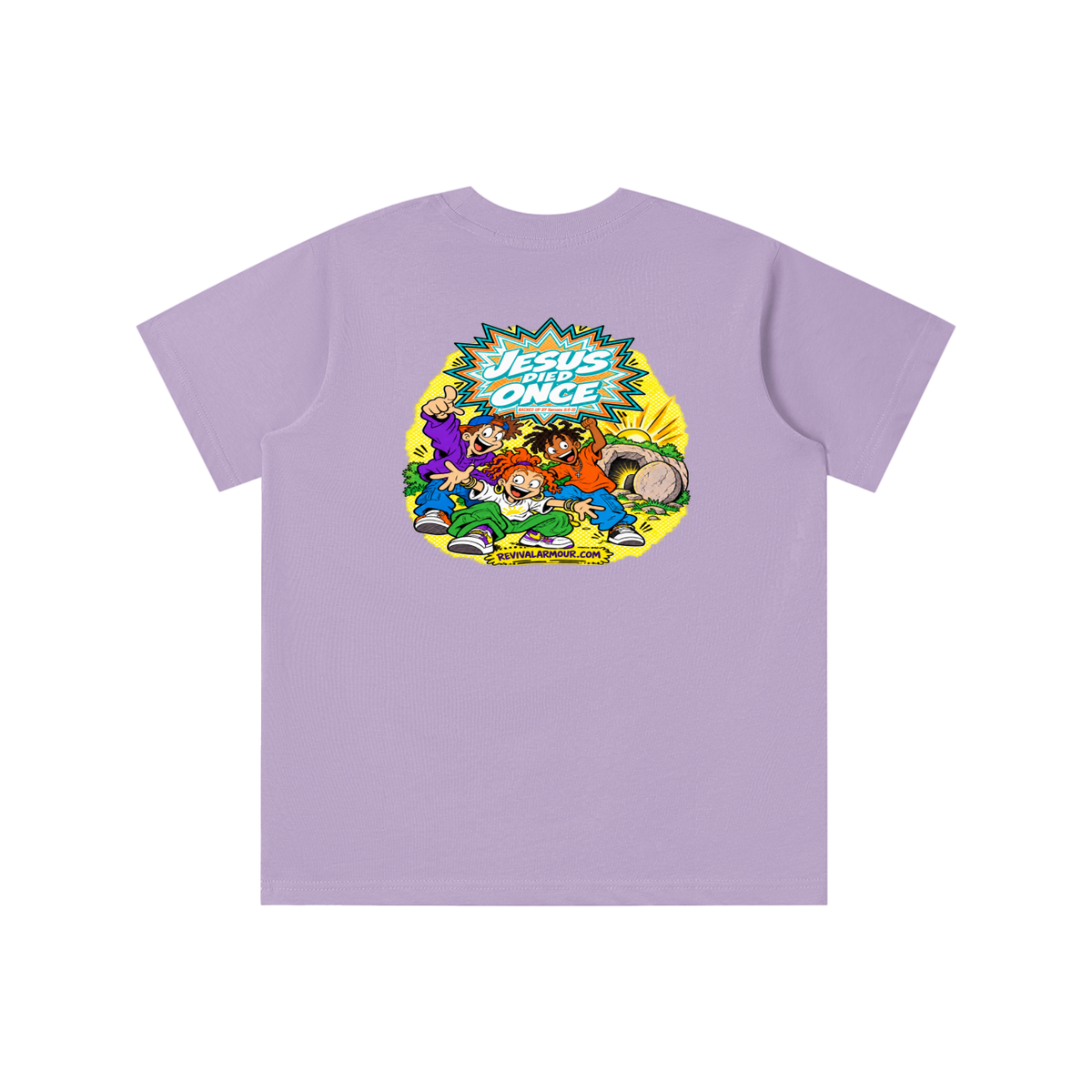 JESUS DIED ONCE BACKED UP BY Romans 6:9-10 youth T-shirt