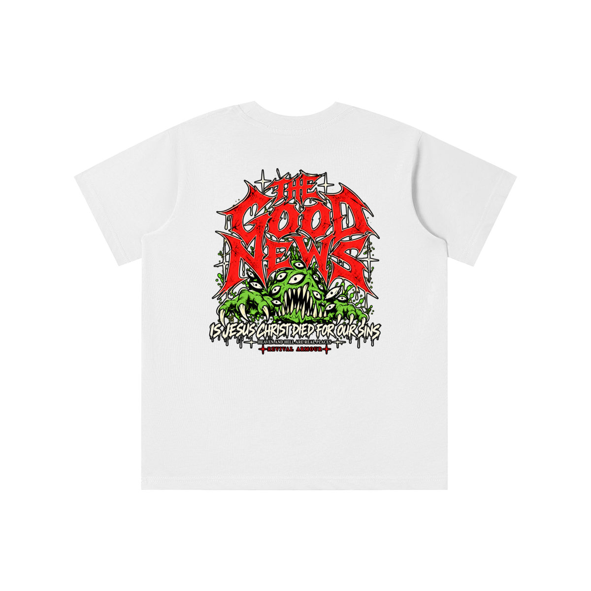 ACCORDING TO 1 CORINTHIANS 15:1-4 NLT THE GOOD NEWS IS JESUS CHRIST DIED FOR OUR SINS HEAVEN AND HELL ARE REAL PLACES youth T-shirt