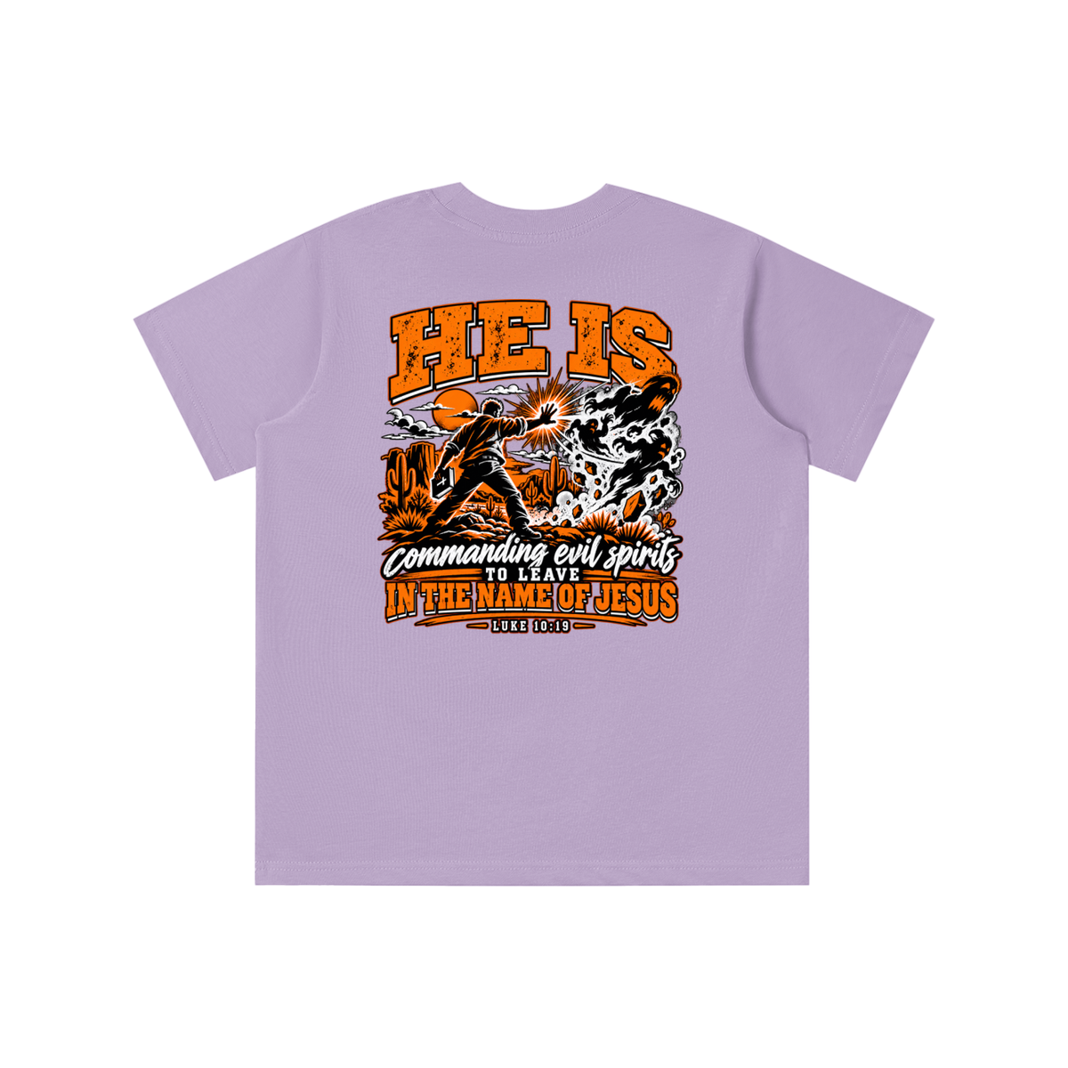 THE WEAPONS OF OUR WARFARE ARE NOT CARNAL HE IS COMMANDING EVIL SPIRITS TO LEAVE IN THE NAME OF JESUS - LUKE 10:19 - youth T-shirt