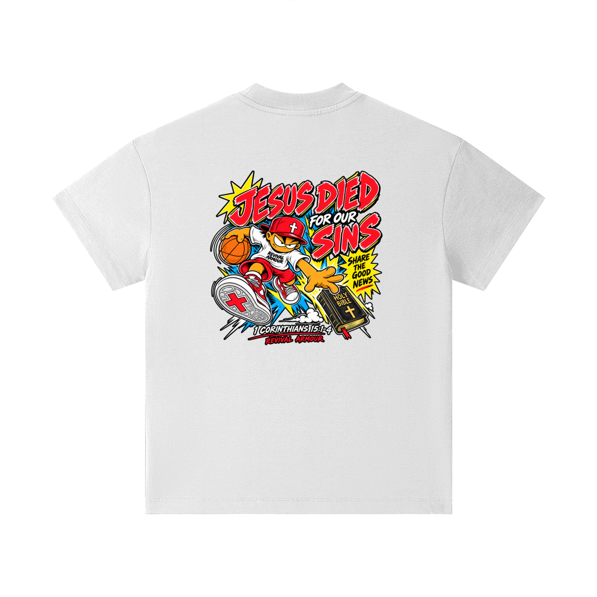 SUBMIT TO JESUS RESIST THE DEVIL AND HE WILL FLEE FROM YOU INSPIRED BY JAMES 4:7 JESUS DIED FOR OUR SINS SHARE THE GOOD NEWS HOLY BIBLE 1 CORTHIANS 15:1-4 REVIVAL ARMOUR Kids T-Shirt
