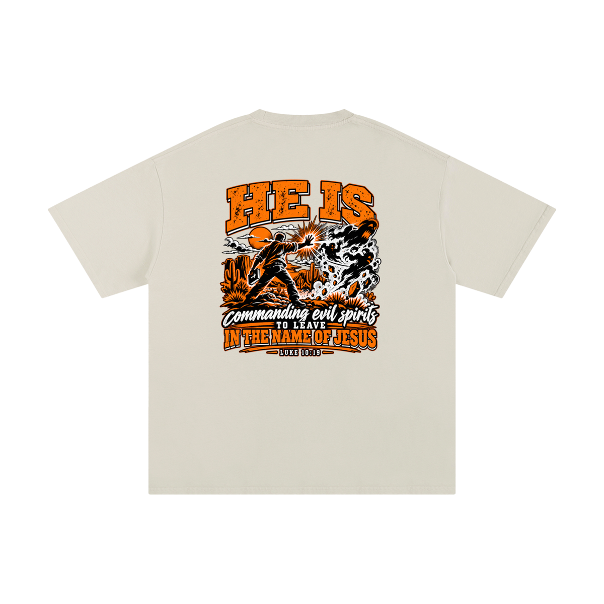 THE WEAPONS OF OUR WARFARE ARE NOT CARNAL HE IS COMMANDING EVIL SPIRITS TO LEAVE IN THE NAME OF JESUS - LUKE 10:19 - T-Shirt