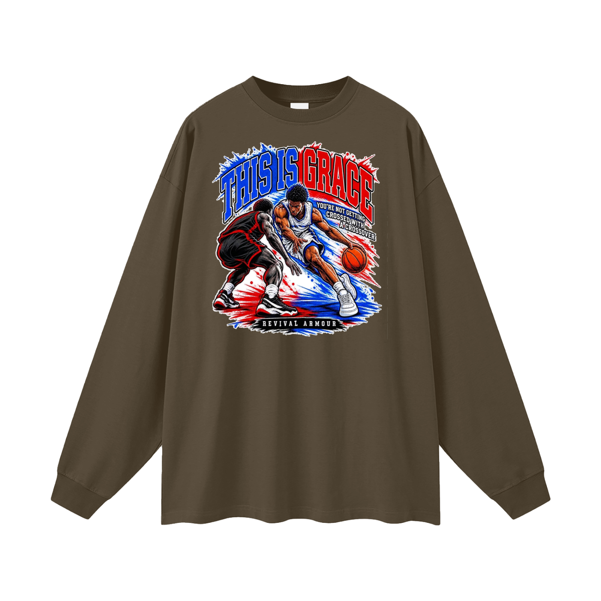 THIS IS GRACE YOU'RE NOT GETTING CROSSED WITH A CROSSOVER ( MARK 1:15 IS ON HIS SHOES TOO ) Long Sleeve T-Shirt