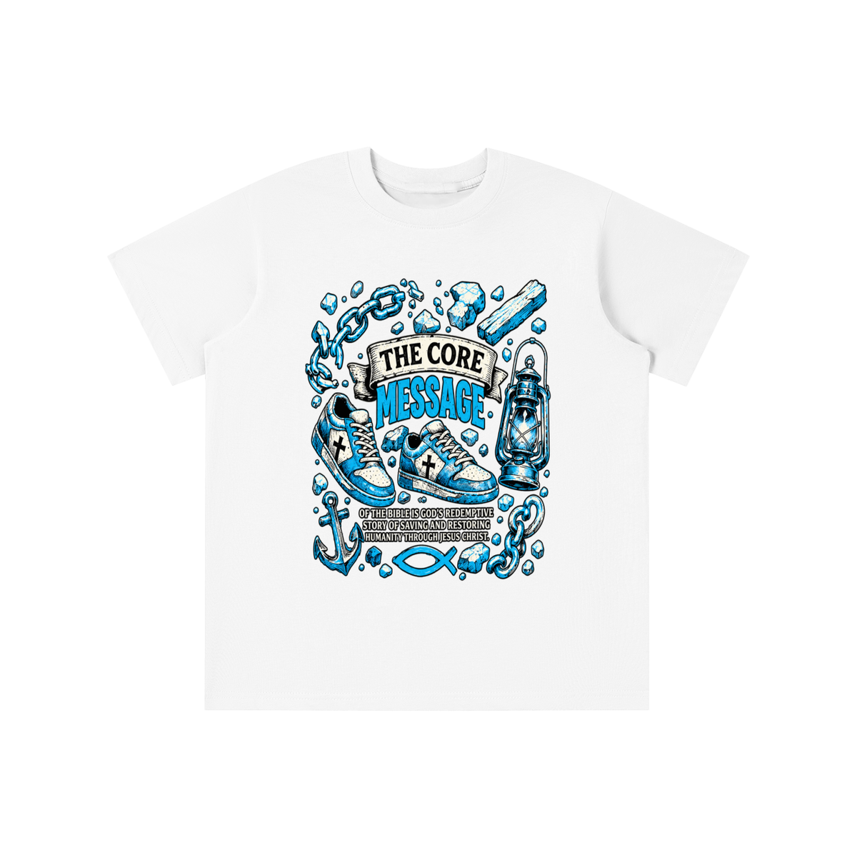 the core message of the bible is God's redemptive story of saving and restoring humanity through Jesus Christ. youth T-shirt