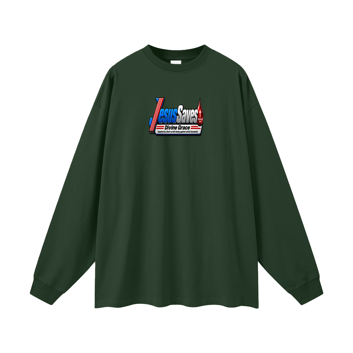 JESUS SVAES (EPHESIANS 2:8-9) DIVINE GRACE INSPIRED BY GOD'S WRATH BEING AGAINST SINFUL HUMANITY Long Sleeve T-Shirt