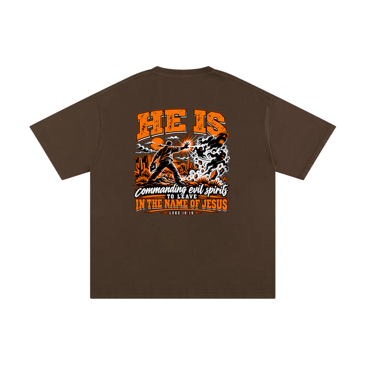 THE WEAPONS OF OUR WARFARE ARE NOT CARNAL HE IS COMMANDING EVIL SPIRITS TO LEAVE IN THE NAME OF JESUS - LUKE 10:19 - T-Shirt