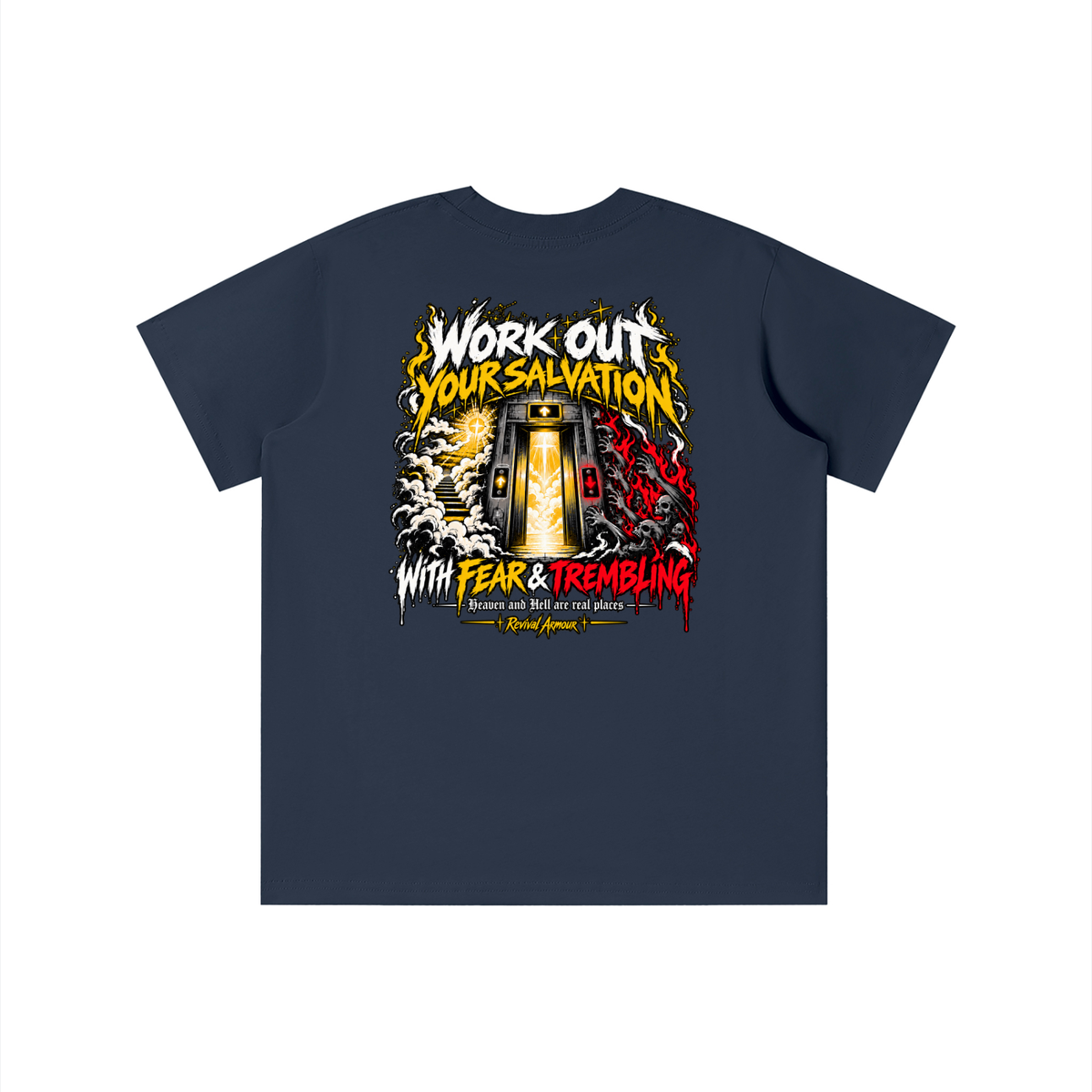 THE WAGE OF SIN IS DEATH WORKOUT YOUR SALVATION WITH FEAR & TREMBLING youth T-shirt