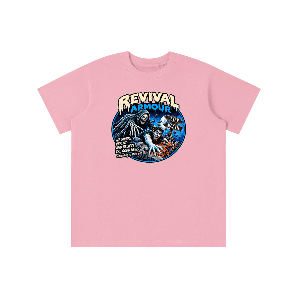 REVIVAL ARMOUR WE SHOULD REPENT AND BELIEVE THE GOOD NEWS according to Mark 1:15 youth T-shirt
