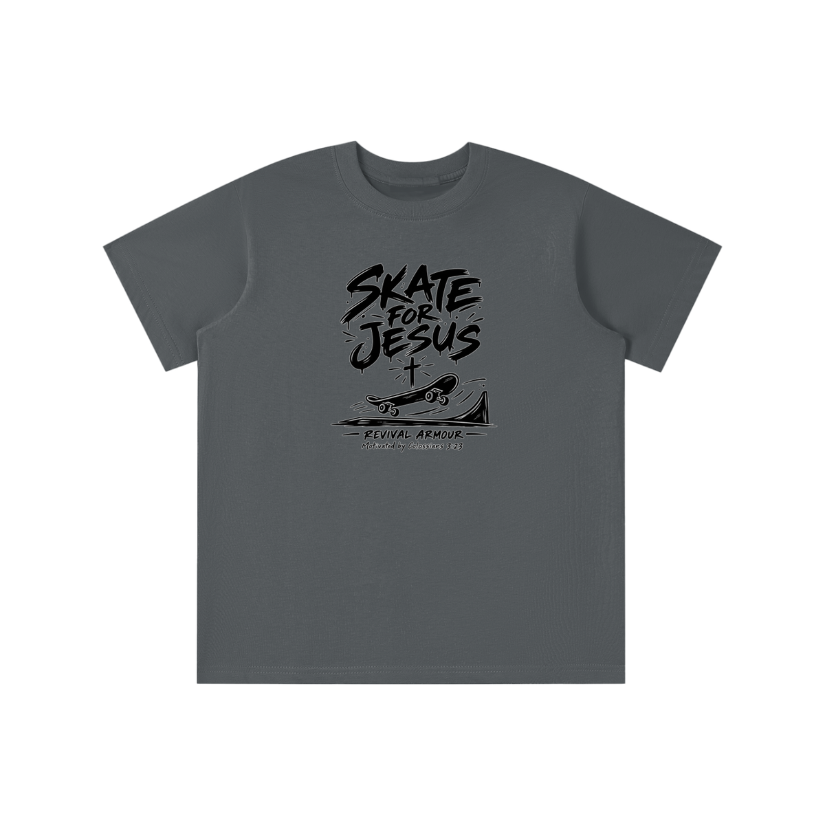 SKATE FOR JESUS REVIVAL ARMOUR Motivated by Colossians 3:23 youth T-shirt