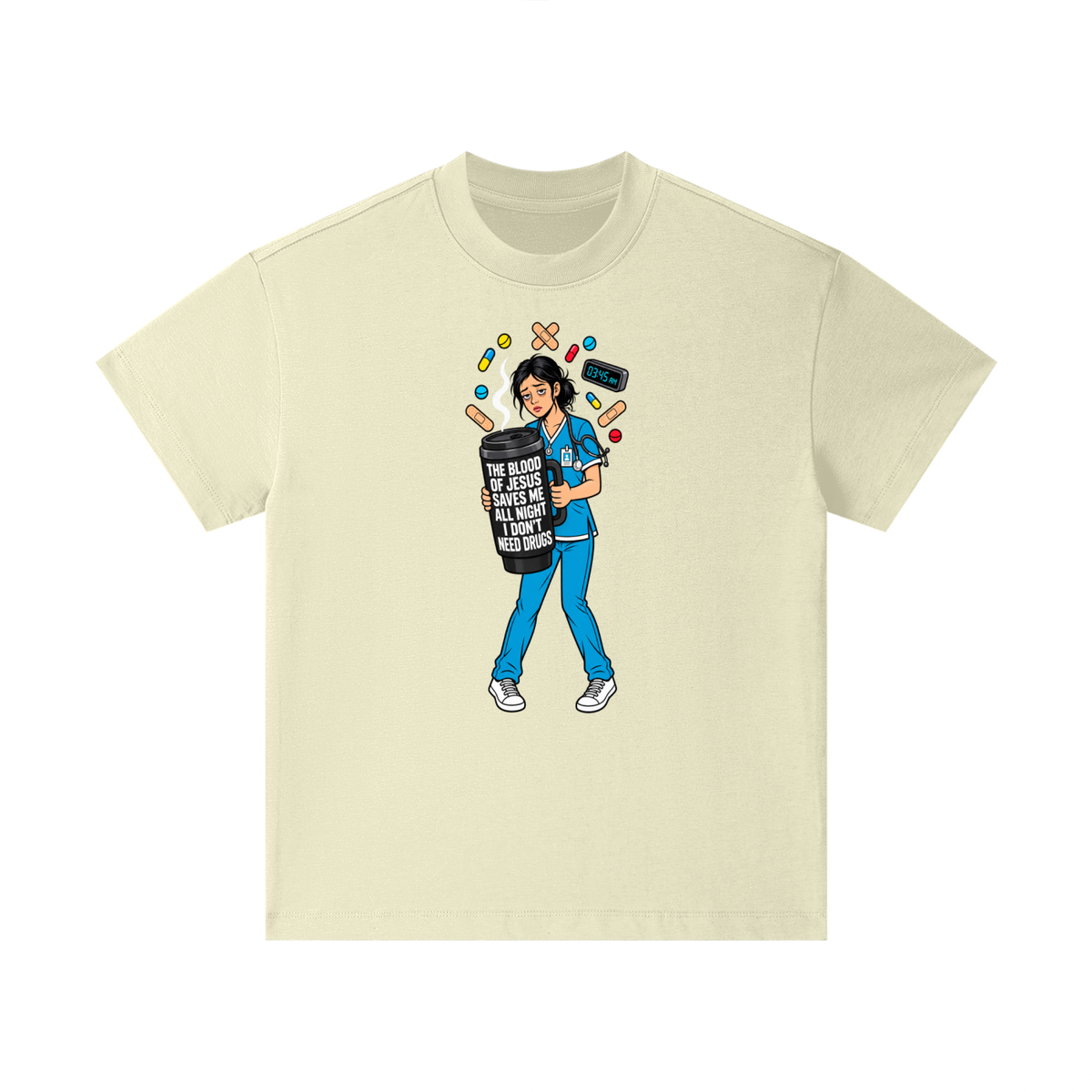 THE BLOOD OF JESUS SAVES ME ALL NIGHT I DON'T NEED DRUGS Kids T-Shirt