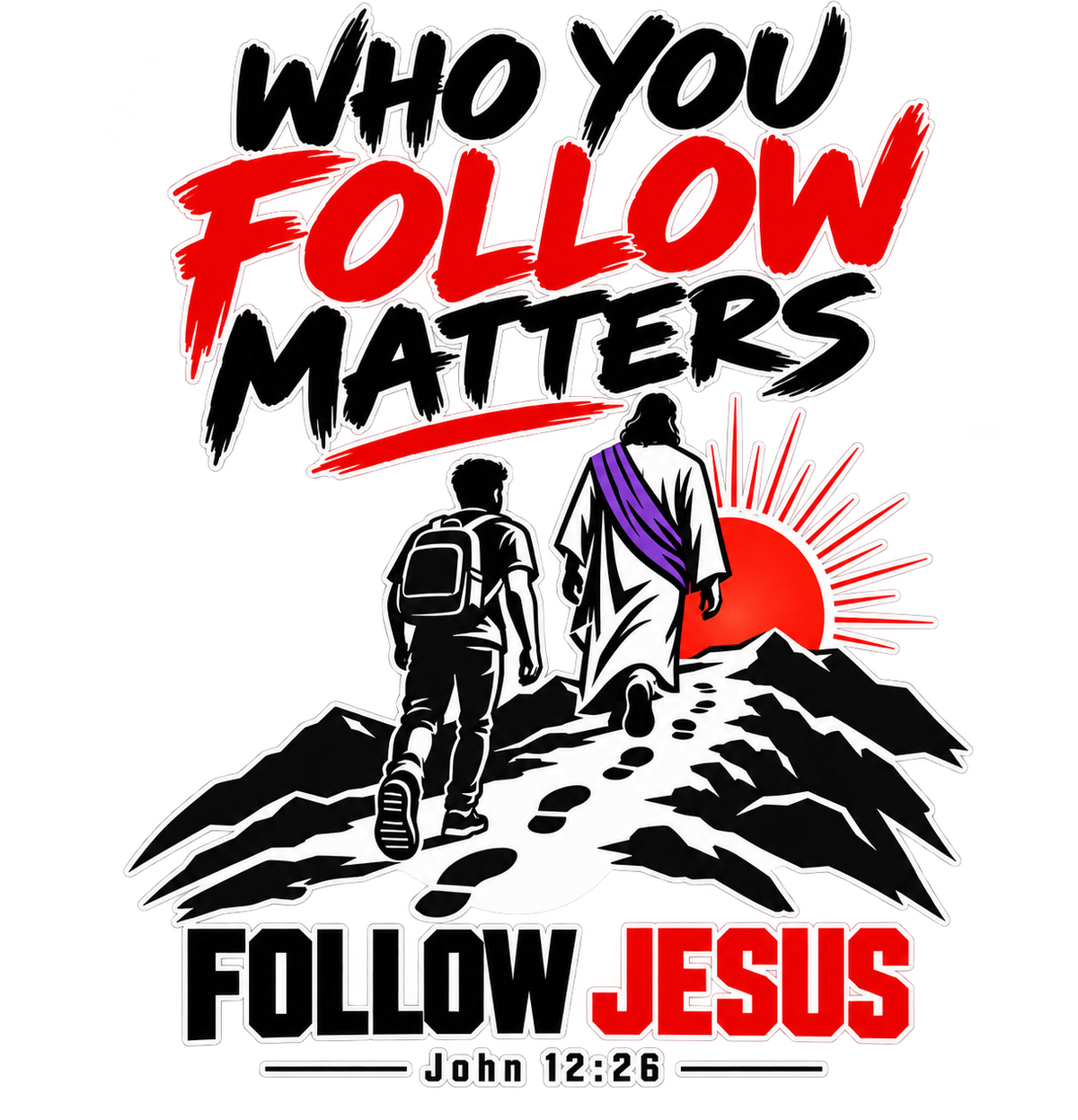 WHO FOLLOW MATTERS FOLLOW JESUS - JOHN 12:26 - T-Shirt