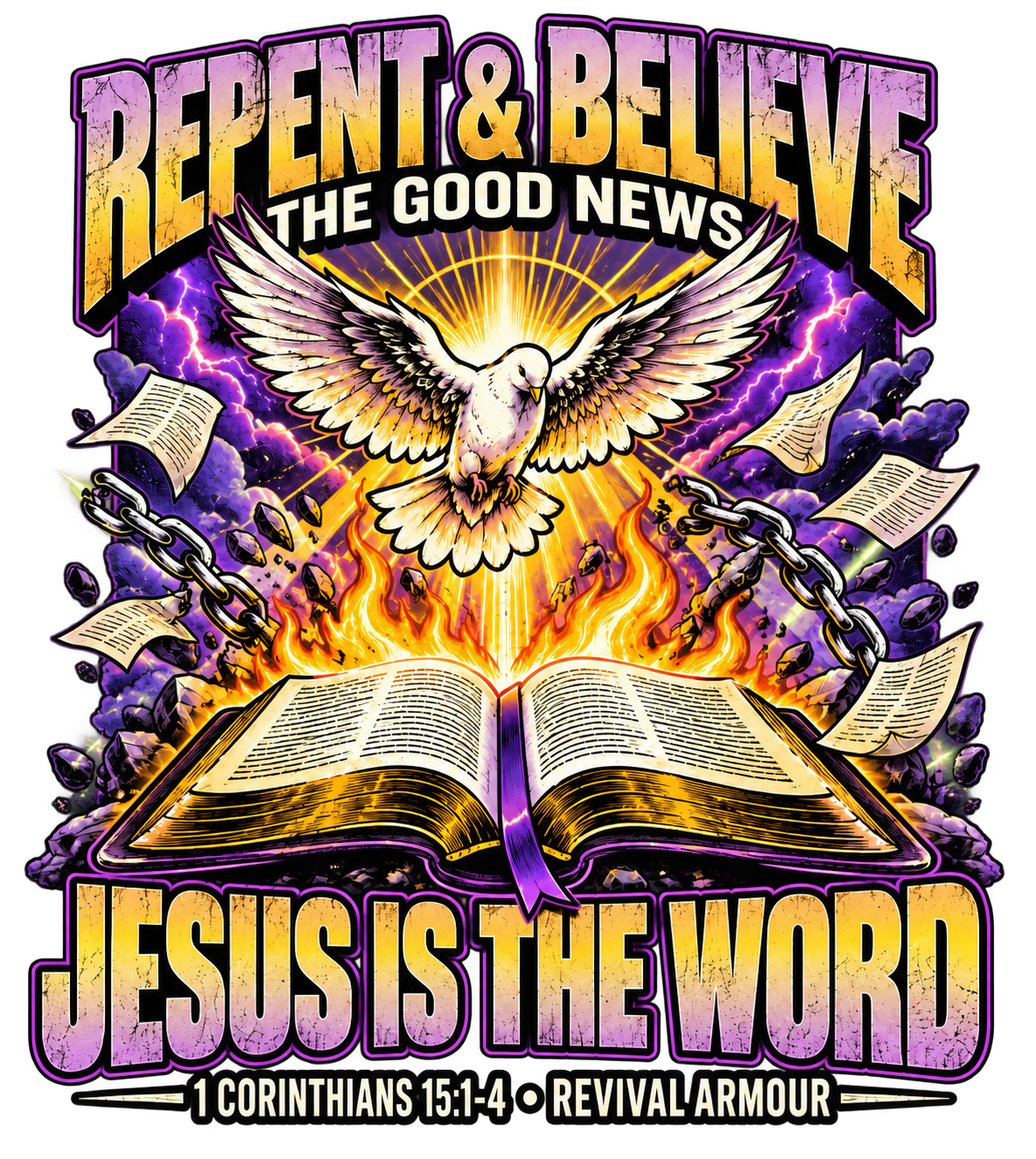 REPENT & BELIEVE THE GOOD NEW JESUS IS THE WORD 1 CORINTHIANS 15:1-4 REVIVAL ARMOUR Shorts
